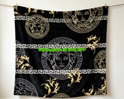 Versace Black Gold Silver Medusa Pattern Flannel Sofa Throw Blanket IMG_1356